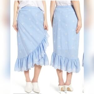 Chelsea 28 women's blue ruffle midi skirt size M